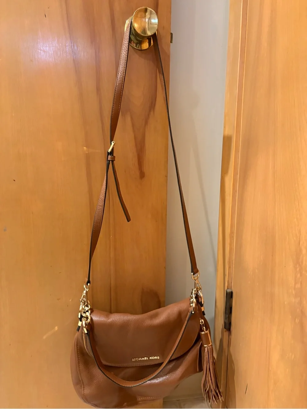 Michael Kors Tan Leather Shoulder Bag with Tassel